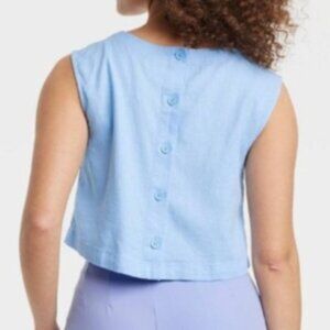 A New Day Light Blue Linen Crop Top